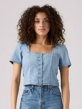 Levi's Pascale Short Sleeve Blue Denim Blouse - Size XS